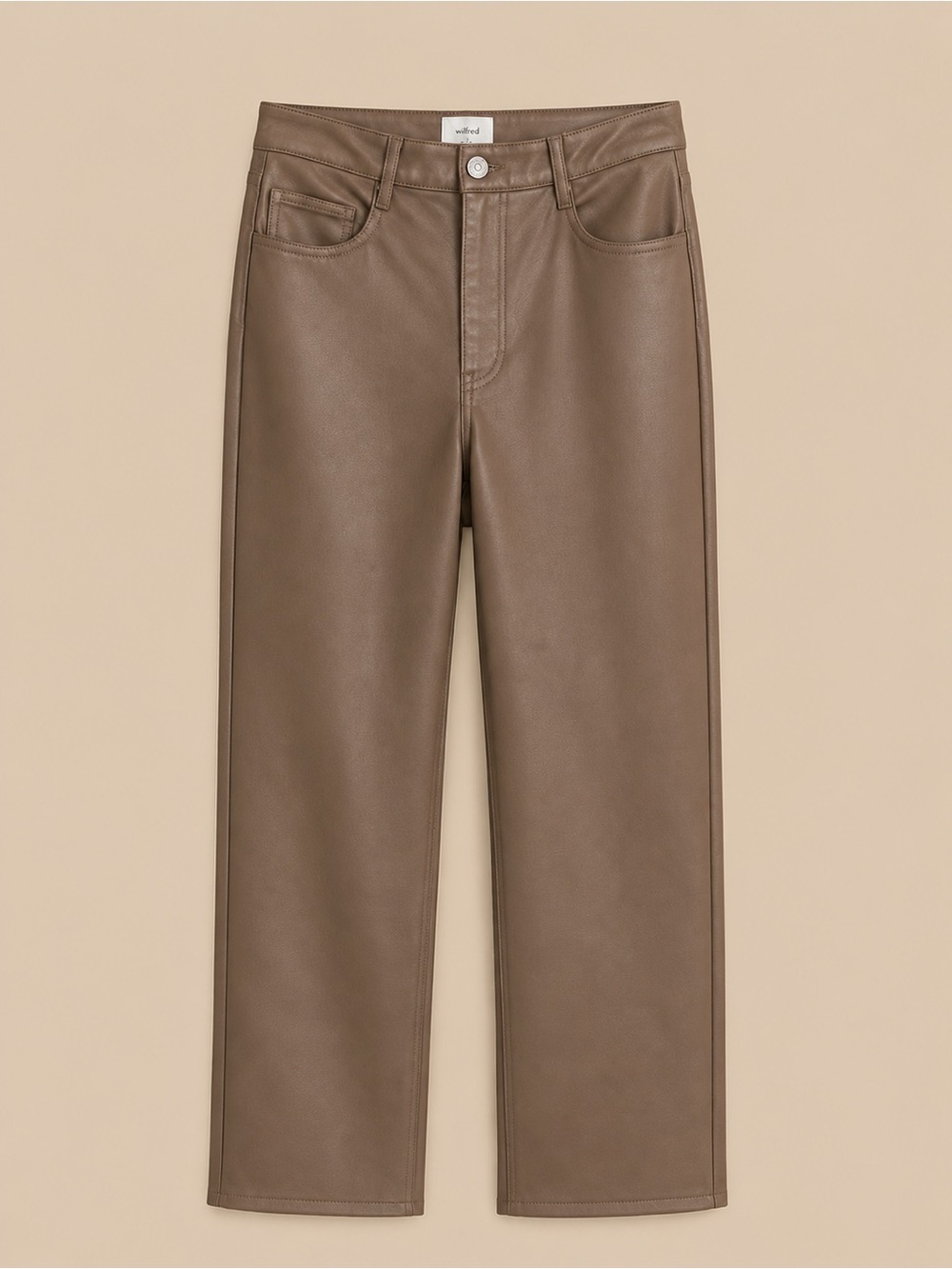 Aritzia Wilfred Taupe Faux-Leather Straight Jeans - Picture 1 of 3